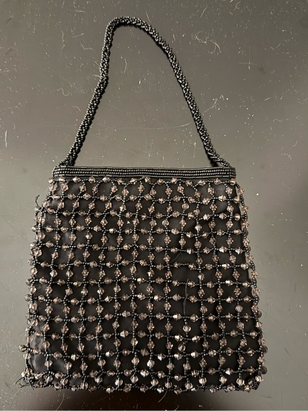 Black Beaded Evening Bag - Unbranded